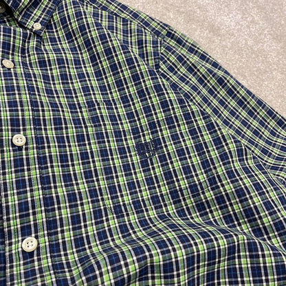 Green navy checkered Chaps technical shirt L men's long sleeve button up autumn y2k style