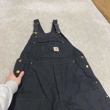 Vintage y2k baggy Carhartt dungarees wide leg black Quilted canvas bib & brace overalls workwear