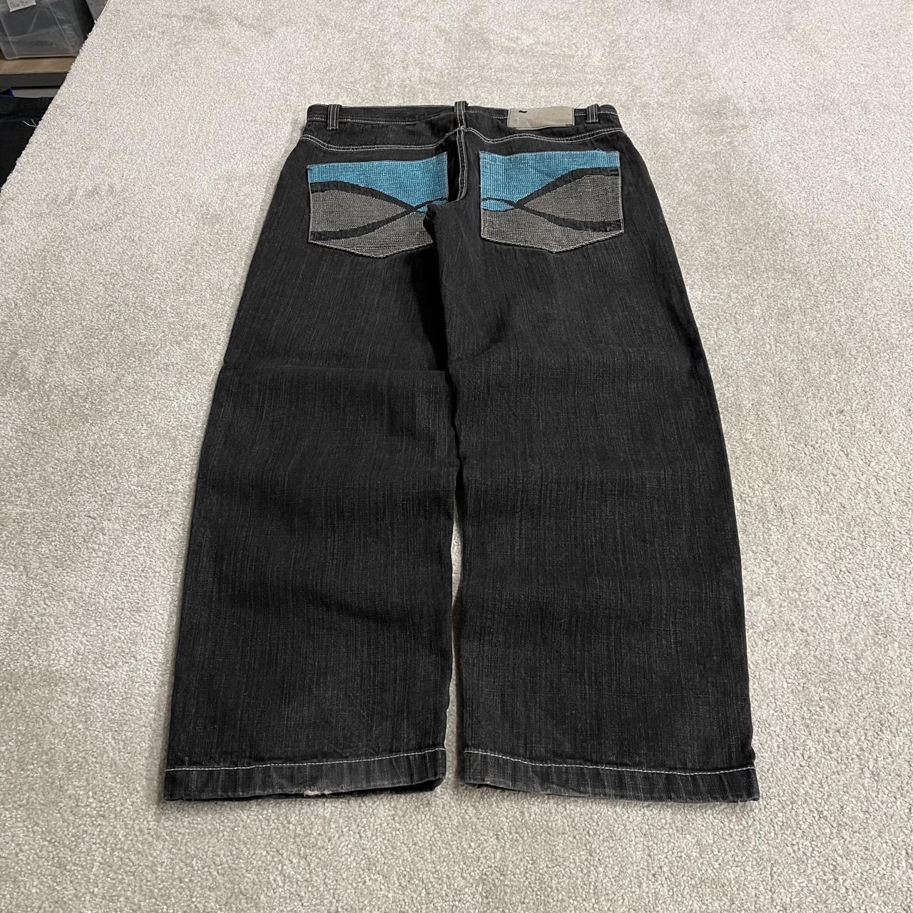 Baggy embroidered jeans y2k W36L31 black LOT29 wide leg skater style pants big embroidered designs