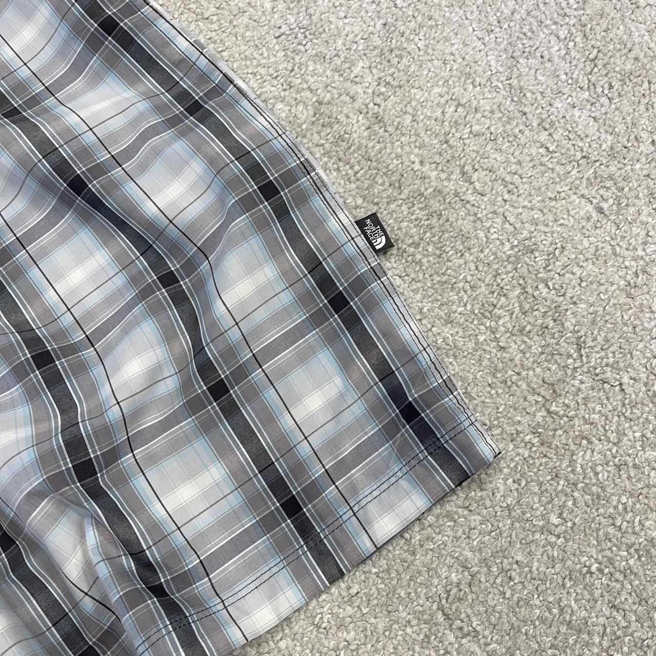 North face checkered short sleeve shirt blue grey TNF surf style check shirt style summer festival