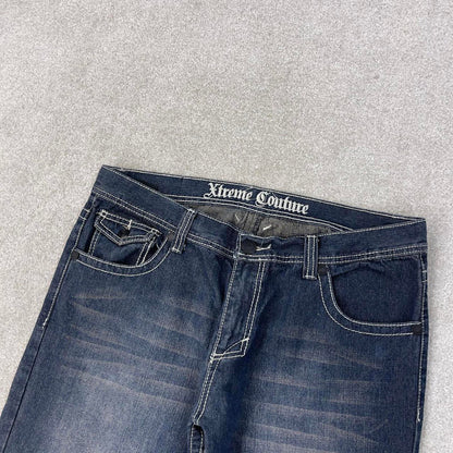 Blue Xtreme Couture jeans W36L30 blue loose y2k 00s style jeans embroidered stitch detail