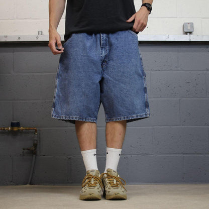 Baggy denim cargo shorts carpenter blue Rustler skater style summer festival jorts