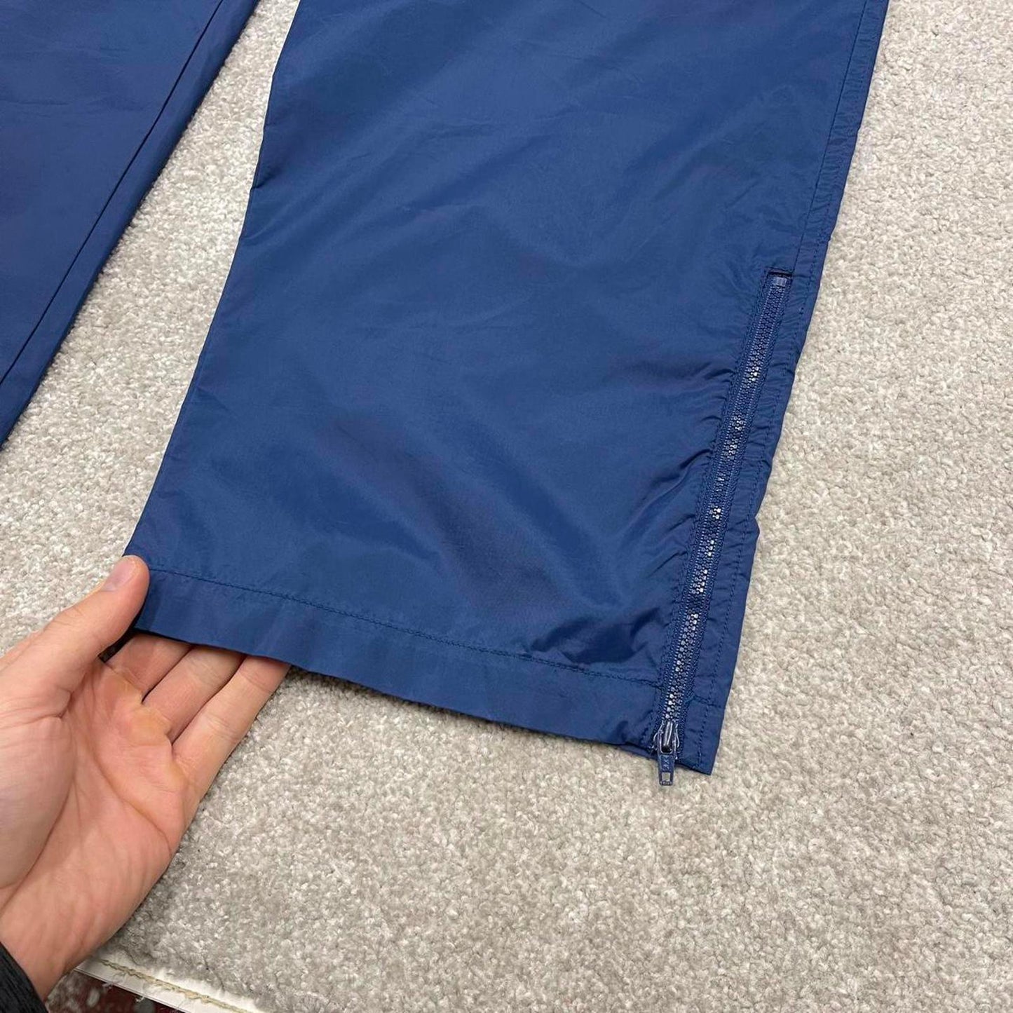 Vintage y2k Nike tracksuit bottoms navy blue Loose unlined embroidered box logo stripe track pants