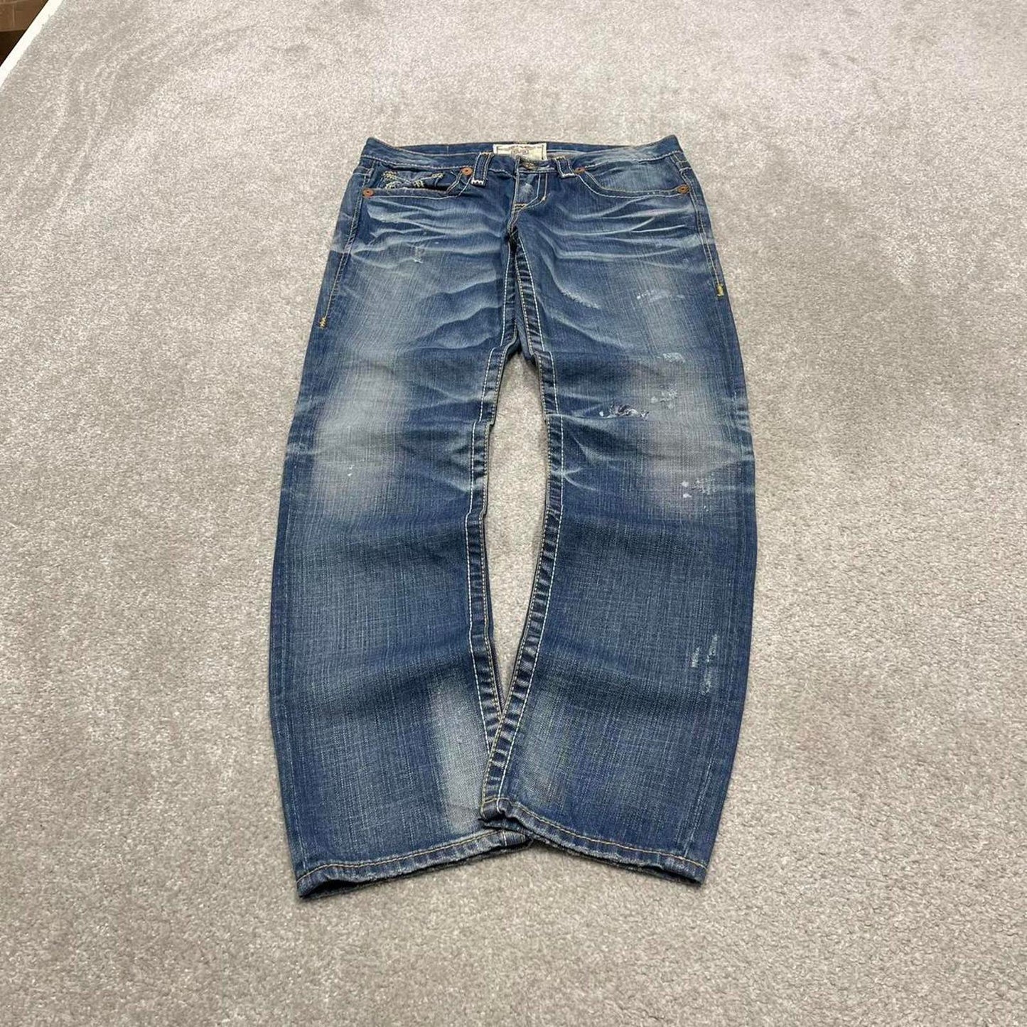 Y2k embroidered big star jeans blue Straight slim 00s style denim pants waist patch logo