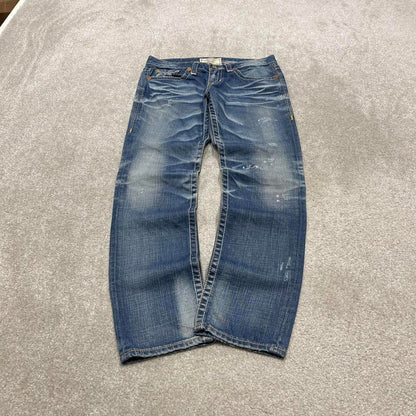 Y2k embroidered big star jeans blue Straight slim 00s style denim pants waist patch logo