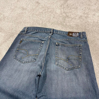 Vintage blue Paco jeans W36L32 loose baggy denim y2k style skater jeans waist patch stitch designs