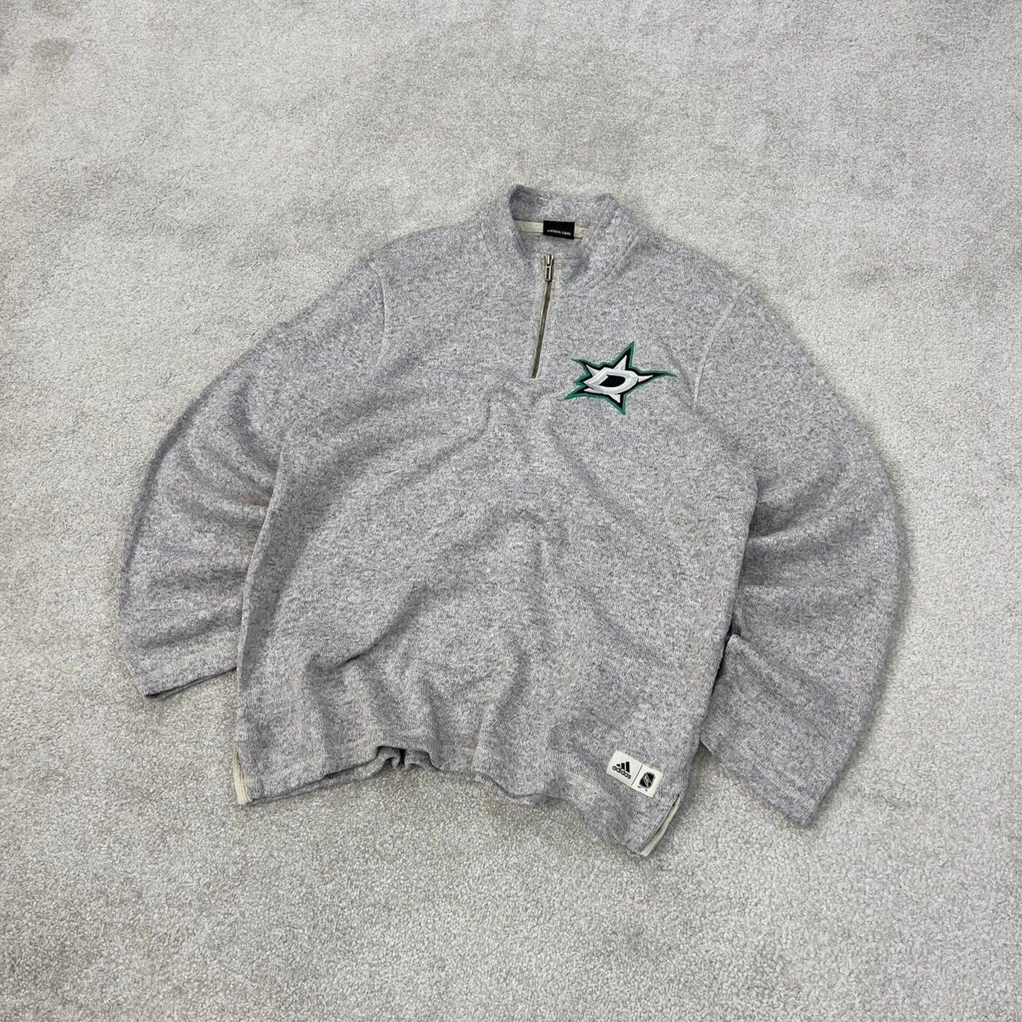 Y2K Adidas NHL fleece Large grey knit style pullover 1/4 zip embroidered logo