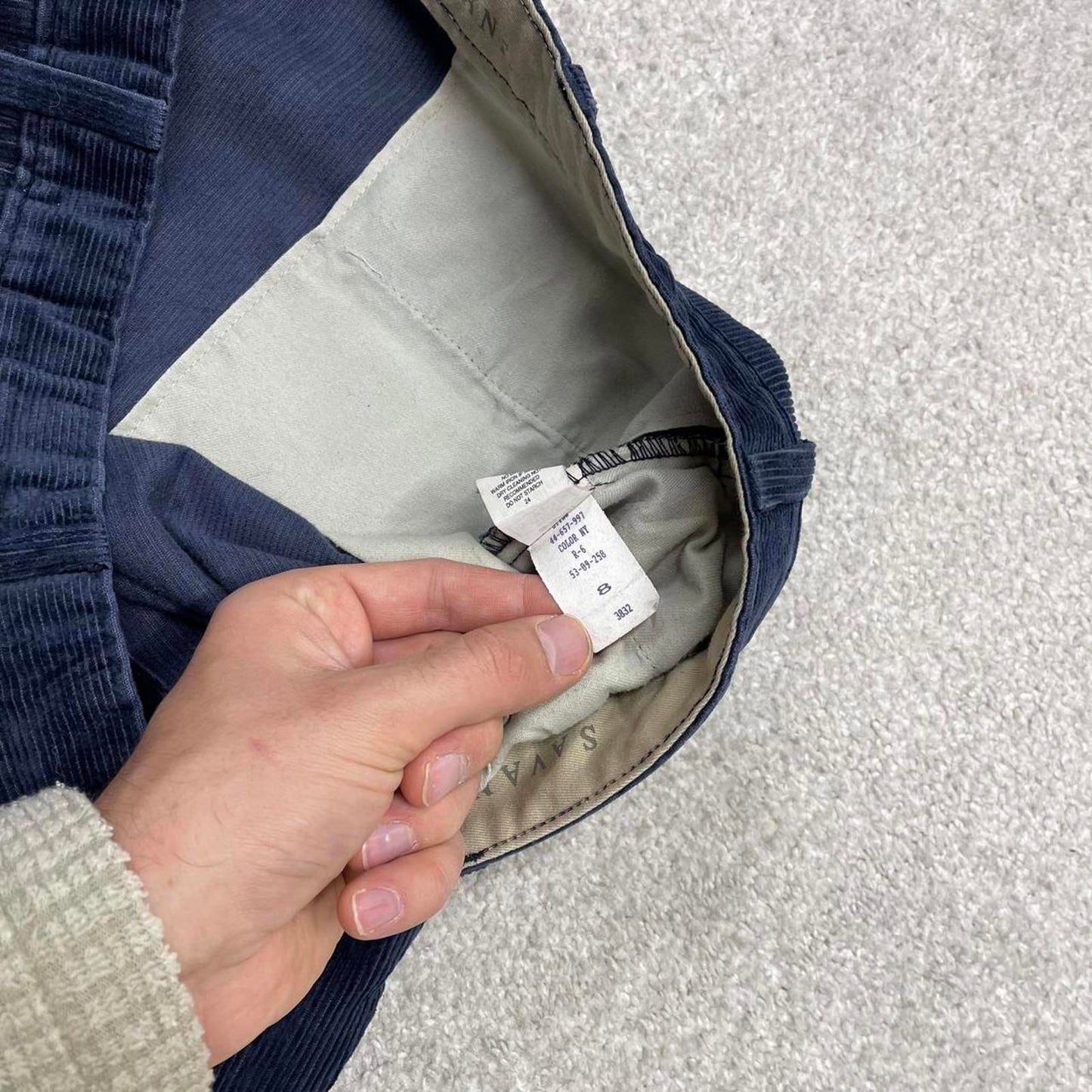 Navy Savane baggy corduroy pants W38L32 loose wide wale jumbo cord trousers 90s skater style