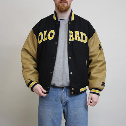 Vintage Starter wool varsity jacket Medium leather black Buffaloes CU Buffs NFL