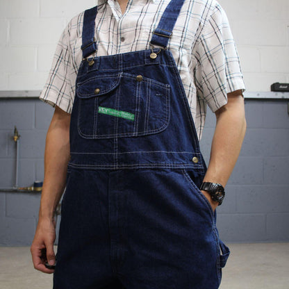 Vintage baggy denim dungarees 00s key overalls blue Patch logo and adjustable straps