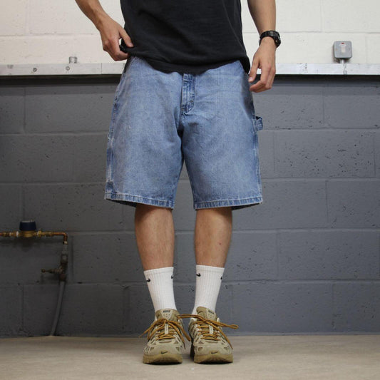 Wrangler denim shorts carpenter washed blue Loose fit skater style summer cargo jorts