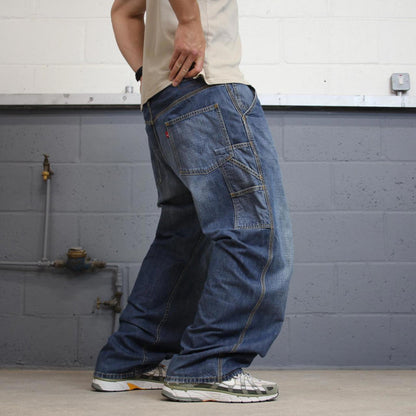 Blue baggy Levis carpenter jeans W38L30 loose skater thick denim 90s style cargos red tab logo