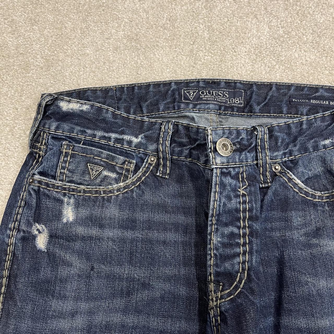 Y2K Guess bootcut jeans W33L34 blue ripped denim Loose bootcut pants with stitch design and pockets