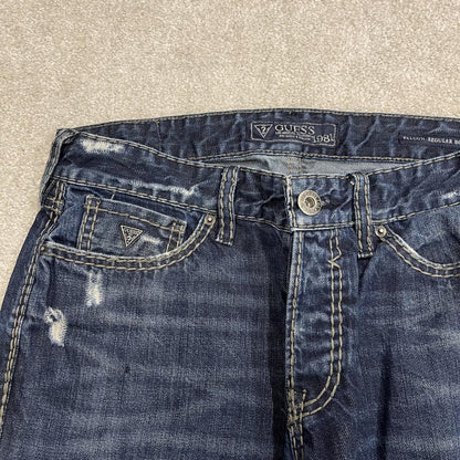 Y2K Guess bootcut jeans W33L34 blue ripped denim Loose bootcut pants with stitch design and pockets