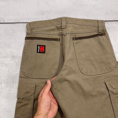 Khaki Wrangler double knee carpenter jeans W30L32 loose canvas 90s skater style cargos