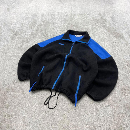 00s Columbia technical fleece XL men's black blue full zip up y2k style autumn adjustable waist