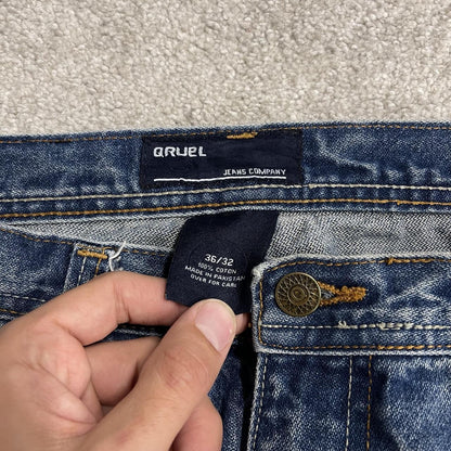 Y2K baggy jeans washed blue denim W36L31 Qruel wide leg surf style pants