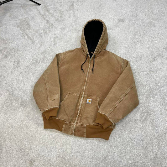 Sand brown Women's Carhartt hooded active jacket Large canvas work coat