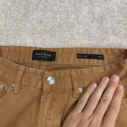 Y2K Pacsun denim utility shorts W30 tan brown carpenter Slim 100% cotton denim cargo jorts