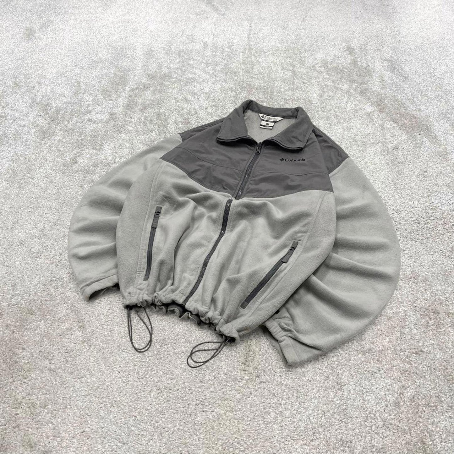 00s Columbia technical fleece XLT men's grey full zip up y2k style autumn adjustable waist