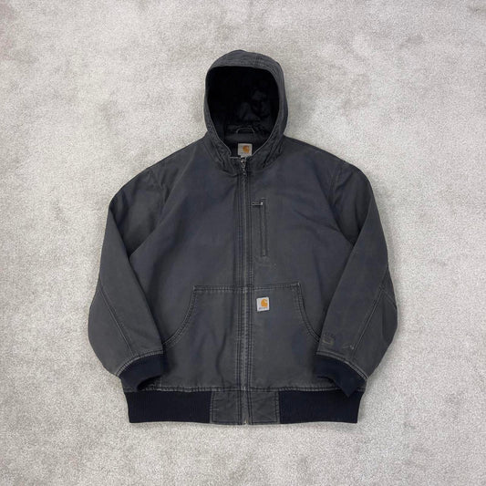 Charcoal grey Carhartt hooded active jacket XL duck canvas bomber