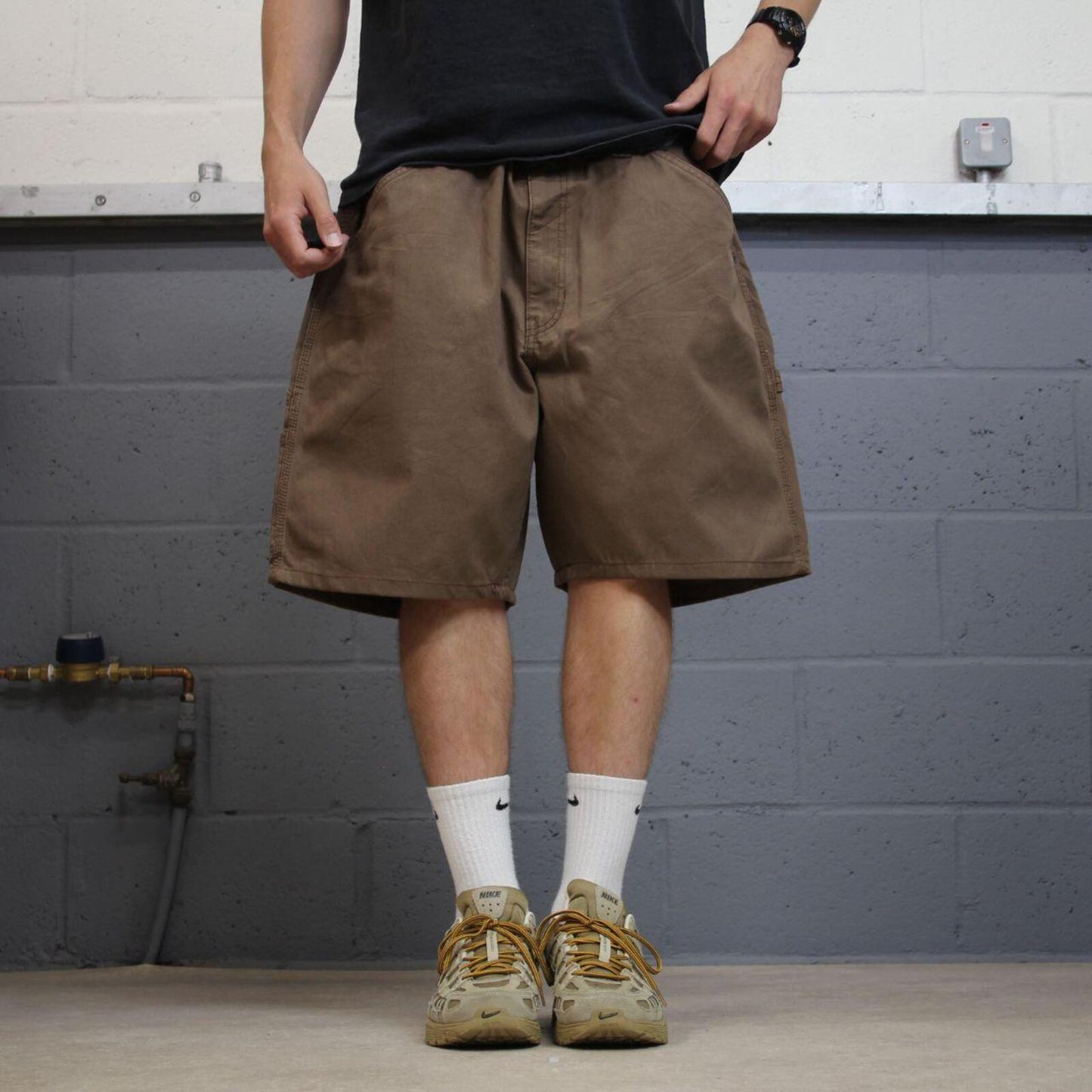 Baggy canvas cargo shorts carpenter brown Schmidt skater style work shorts summer