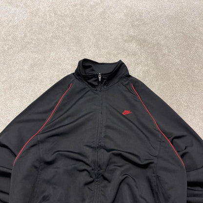 Y2k 00s Nike track jacket Large men's black full zip track suit top embroidered swoosh logo