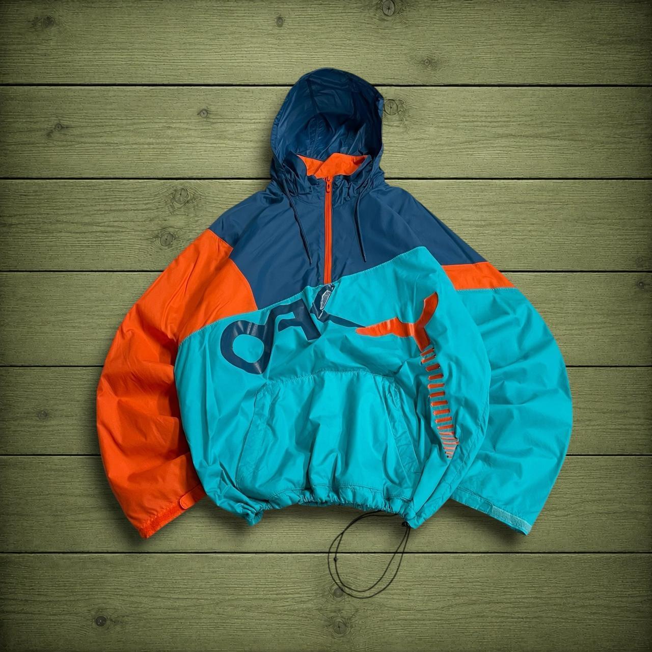 Oakley technical windbreaker jacket colour block paneled blue orange pull over half zip y2k