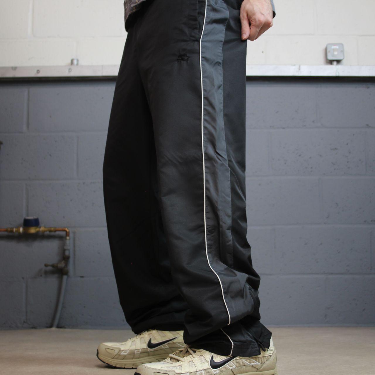 Y2K Starter tracksuit bottoms loose black Small mesh lined side stripe drawstring track pants