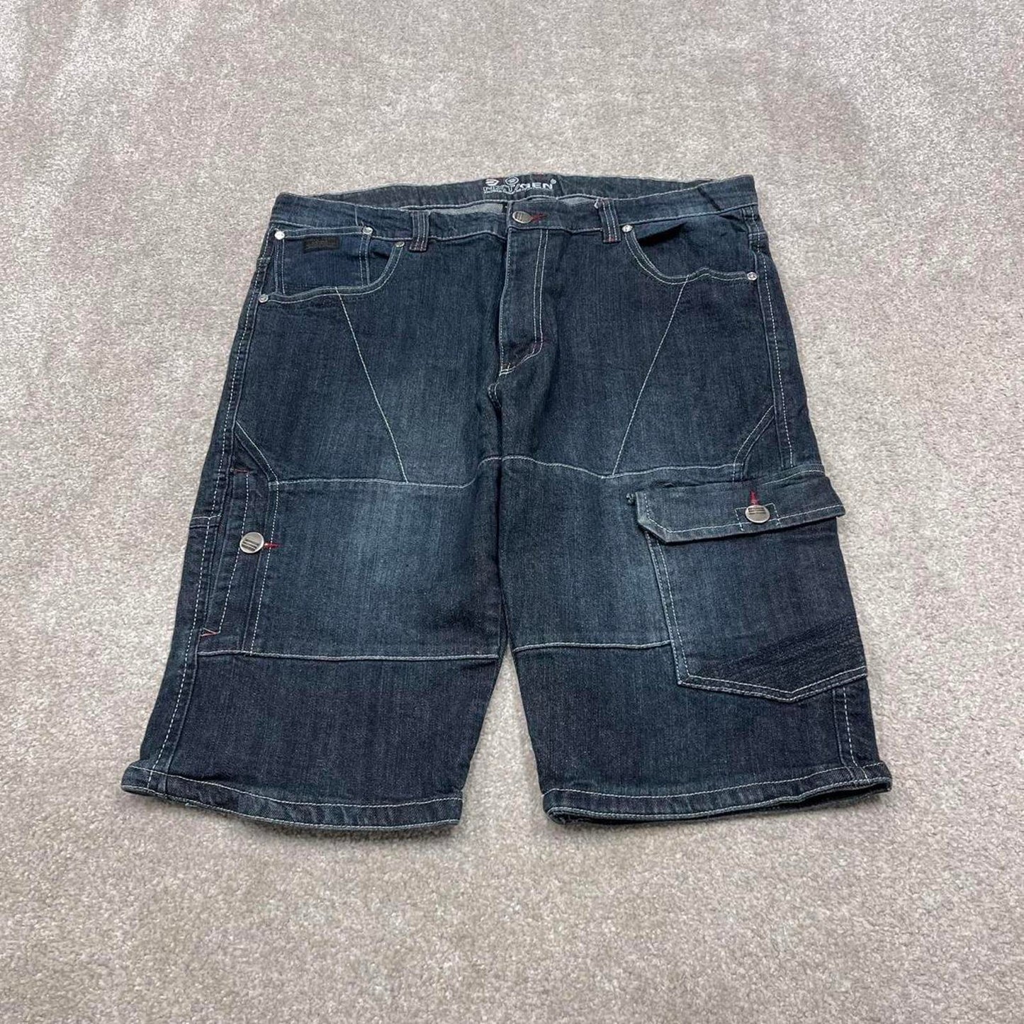 Y2k cargo shorts skater style blue Denim loose leg utility summer festival jorts