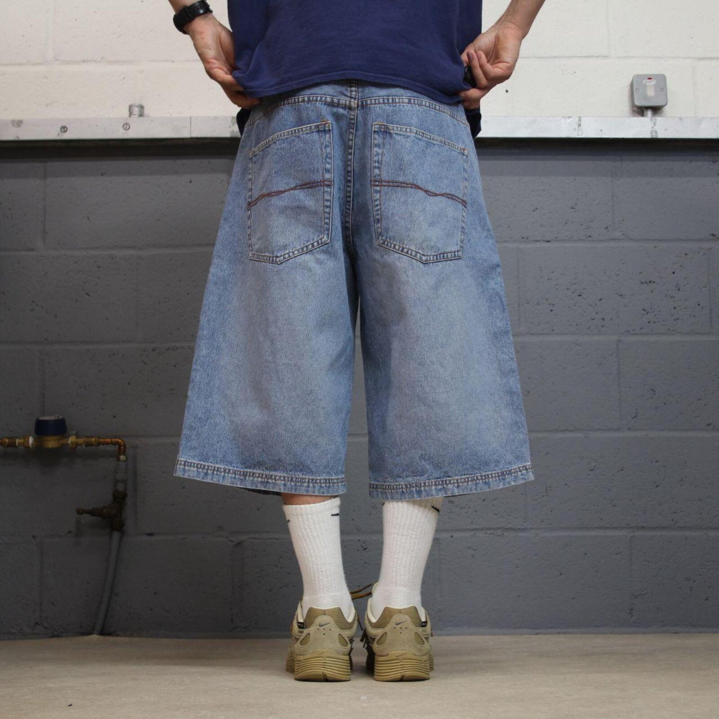 Pepe extra baggy denim shorts wide leg blue Long skater style surf jorts
