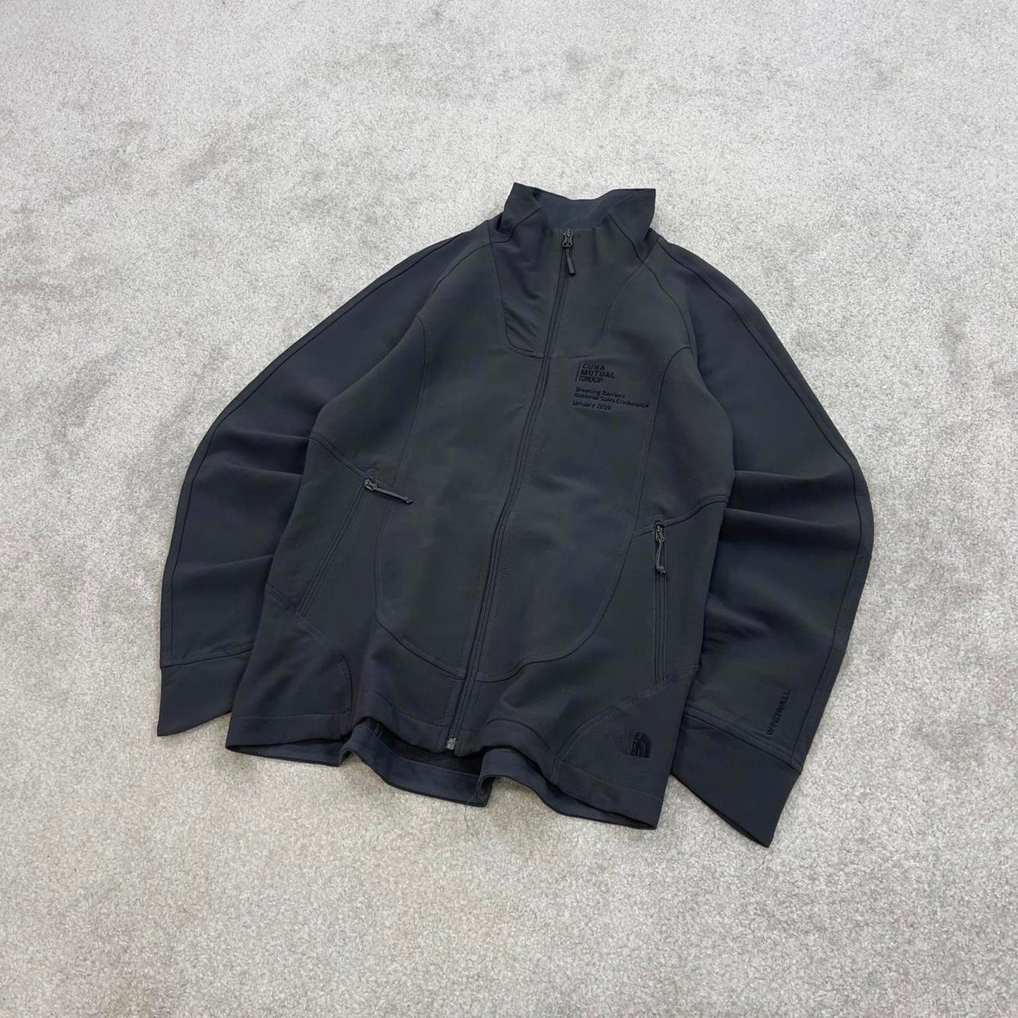 North Face technical windbreaker jacket women's black grey TNF Windwall y2k hiking coat