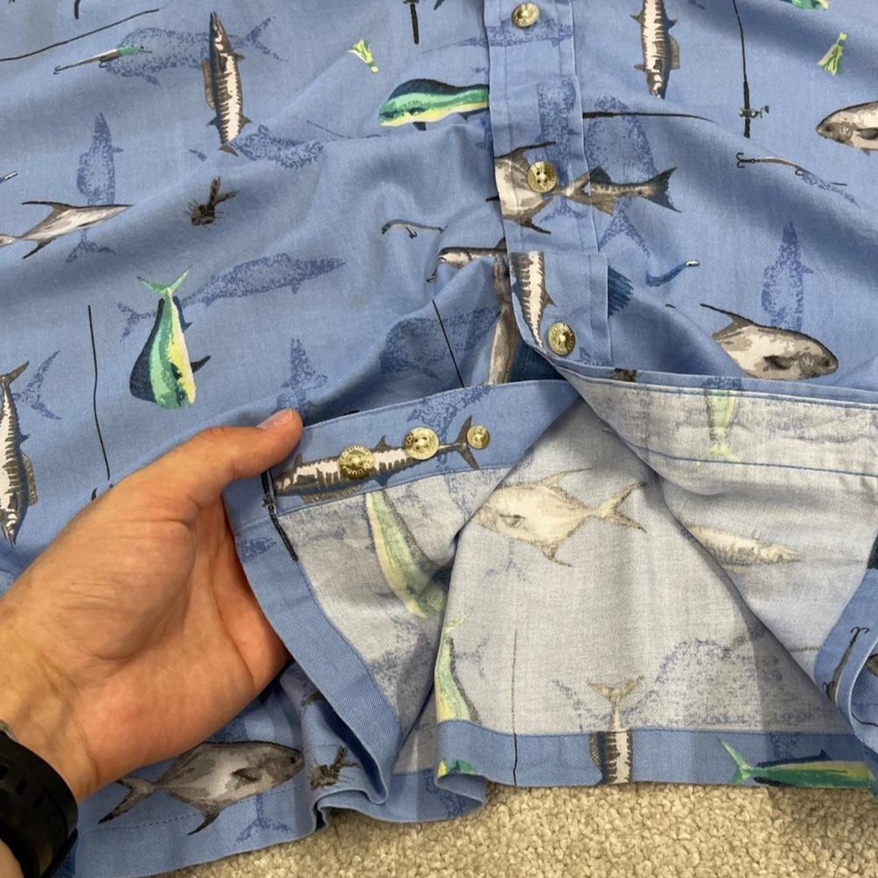 Columbia funky pattern short sleeve shirt y2k blue Festival surf style fishing design summer shirt