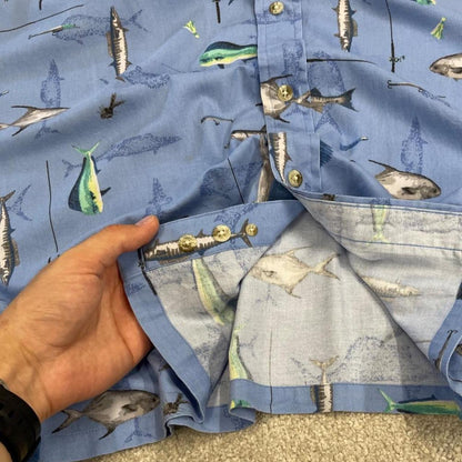 Columbia funky pattern short sleeve shirt y2k blue Festival surf style fishing design summer shirt