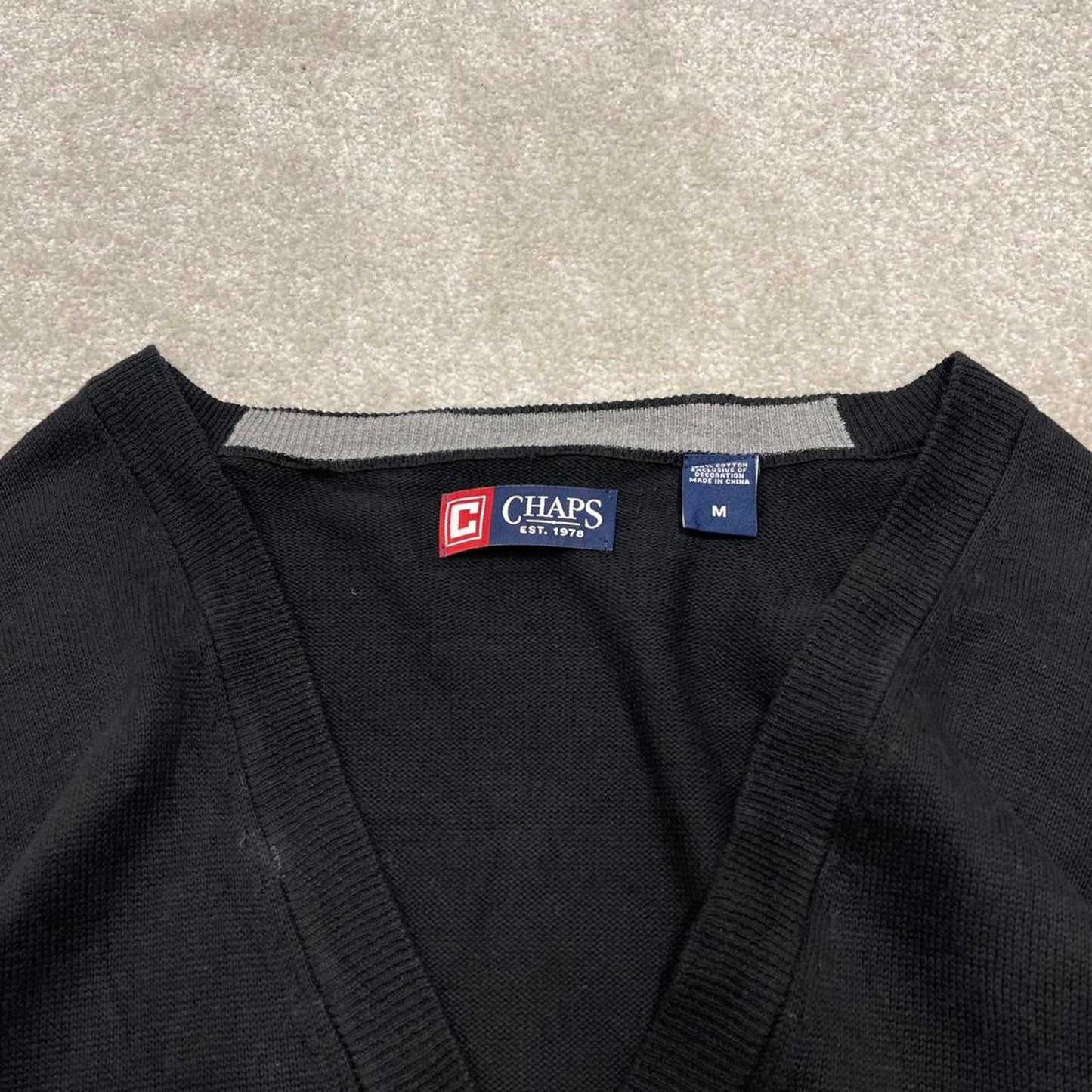 CHAPS knit cardigan jumper embroidered medium men's black knitted button up y2k 00s style