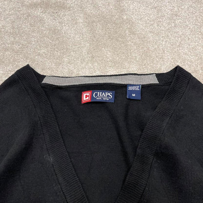 CHAPS knit cardigan jumper embroidered medium men's black knitted button up y2k 00s style