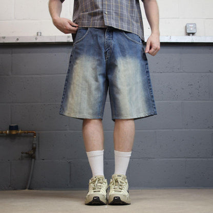 Risk baggy pinstripe shorts y2k blue Loose striped denim surf shorts