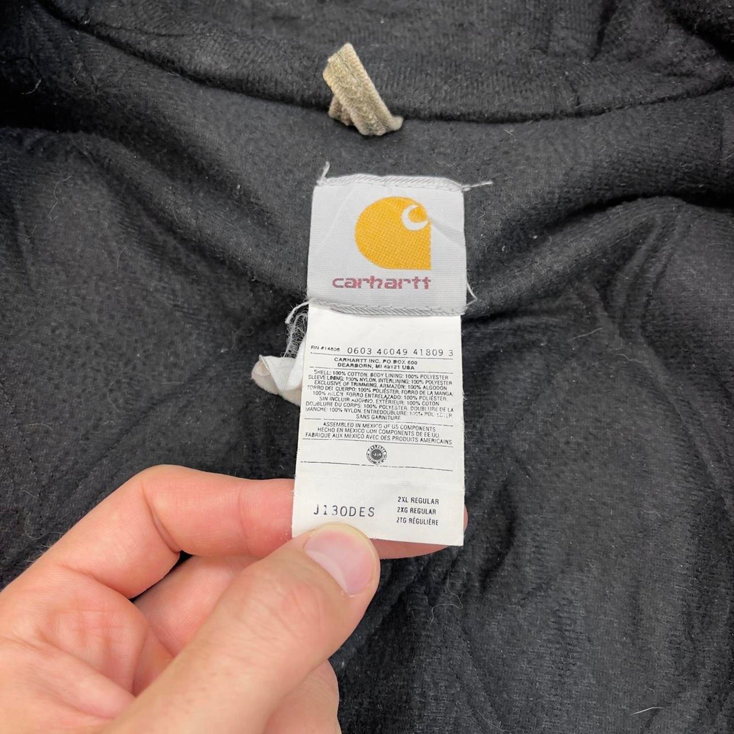 Vintage stone grey Carhartt hooded active jacket Large technical canvas 90s style skater bomber