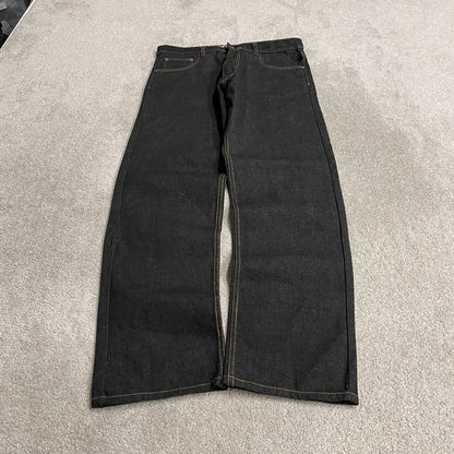 Black Akademiks jeans y2k loose thick denim W36L34 Loose fit surf style pants, embroidered