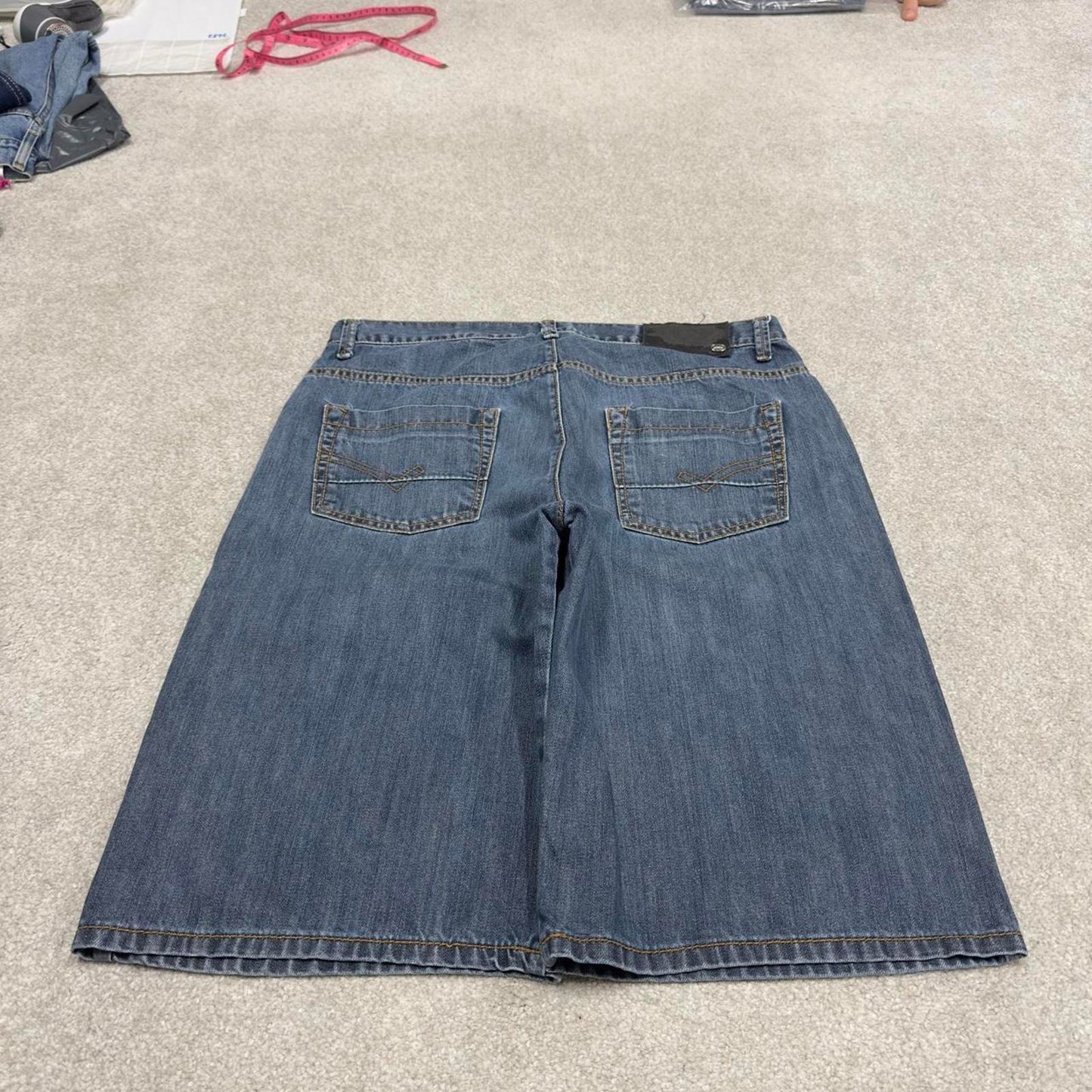 Y2k baggy embroidered Ecko Untld shorts skater style blue Long wide leg denim summer festival jorts