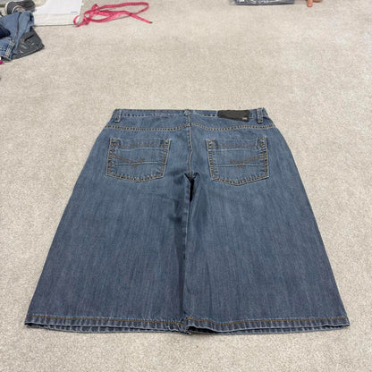Y2k baggy embroidered Ecko Untld shorts skater style blue Long wide leg denim summer festival jorts