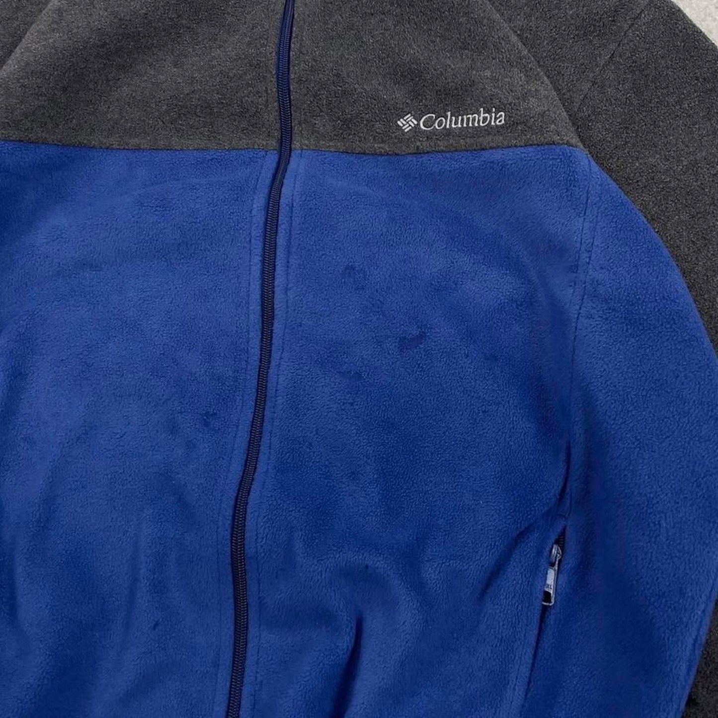 Grey Blue Columbia technical fleece XL full zip up y2k style autumn colour block