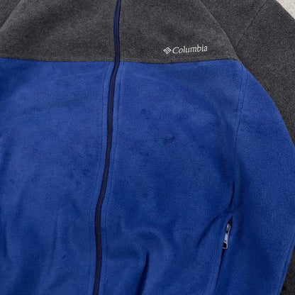 Grey Blue Columbia technical fleece XL full zip up y2k style autumn colour block
