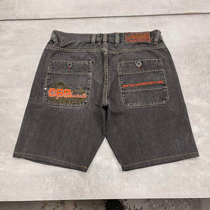 Embroidered black COOGI denim shorts W38