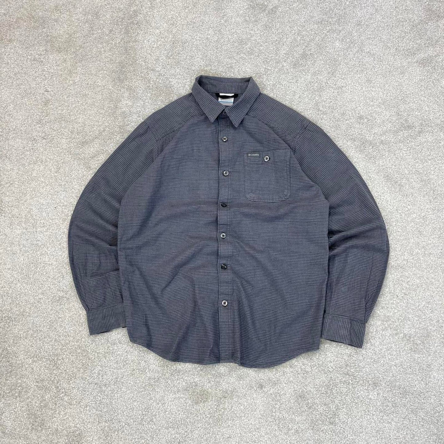 Grey checkered Columbia technical shirt Small men's long sleeve button up autumn y2k style