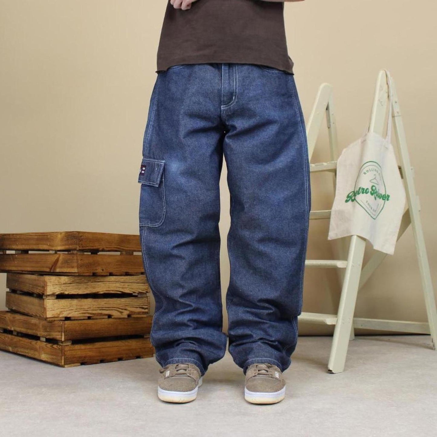 Blue baggy Phat Farm cargo jeans W34L34 loose wide leg thick denim