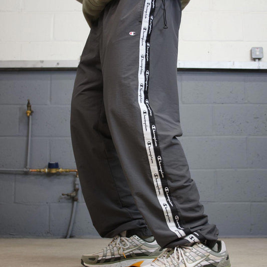 Y2k baggy Champion tracksuit bottoms 2XL loose grey trackies 00s style joggers stripe track pants