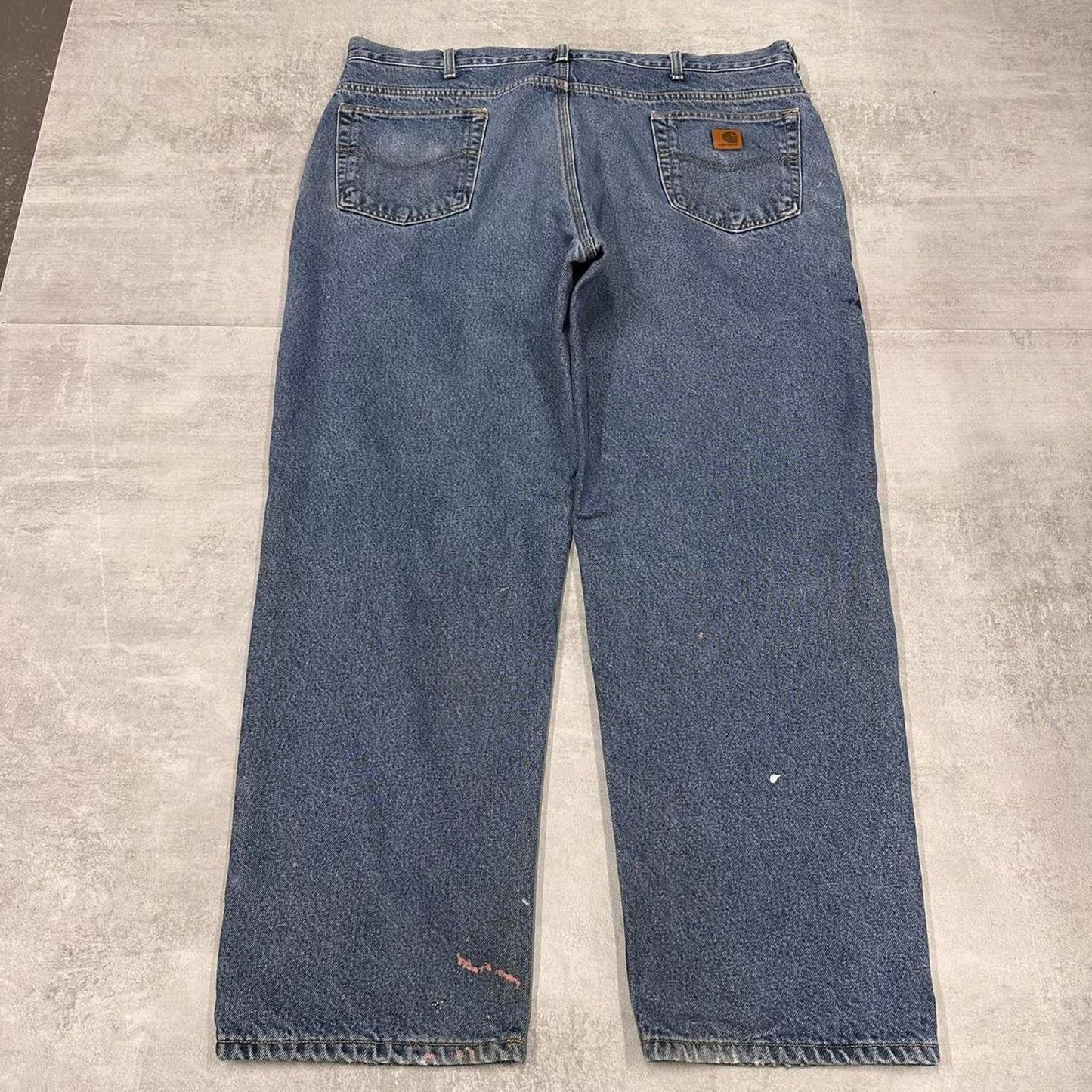 Mens Carhartt jeans W42 L30 Loose Blue fleece lined denim skate jeans patch logo