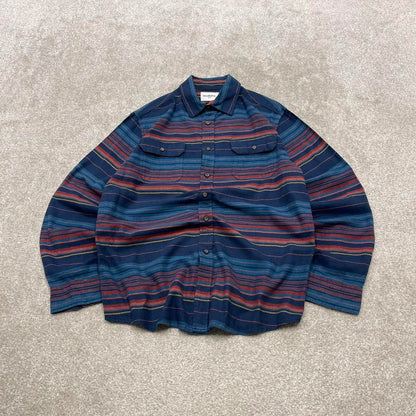 Striped flannel shirt autumnal M navy Goodfellow men's long sleeve button up y2k style
