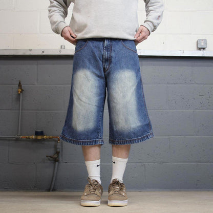 Y2k long baggy denim shorts skater style blue Jordan Craig wide leg summer festival jorts